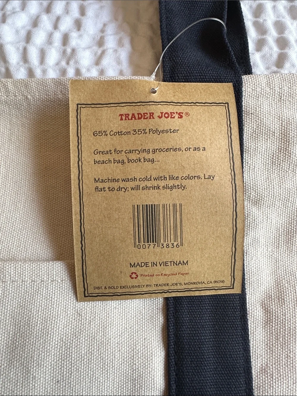 Trader Joe's Canvas Tote Bag in Cream and Navy